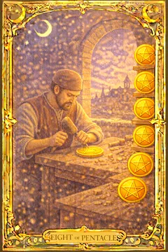 Pentacles Eight 카드 이미지