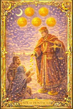 Pentacles Six 카드 이미지